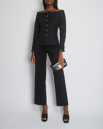 Pearl Street Bags Chanel Black Off-Shoulder Embroidered Camellia Button Jacket Size FR 40 (UK 12)