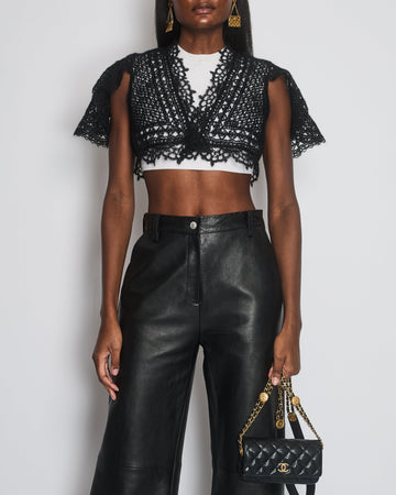 Pearl Street Bags Chanel Black Crochet Knit igan with Shoulder Sleeves Detail Size FR 34-36 (UK 6-8)