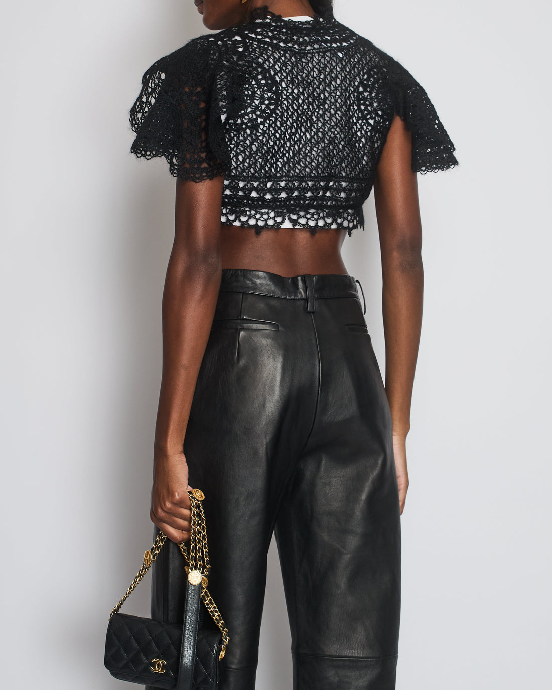 Pearl Street Bags Chanel Black Crochet Knit igan with Shoulder Sleeves Detail Size FR 34-36 (UK 6-8)