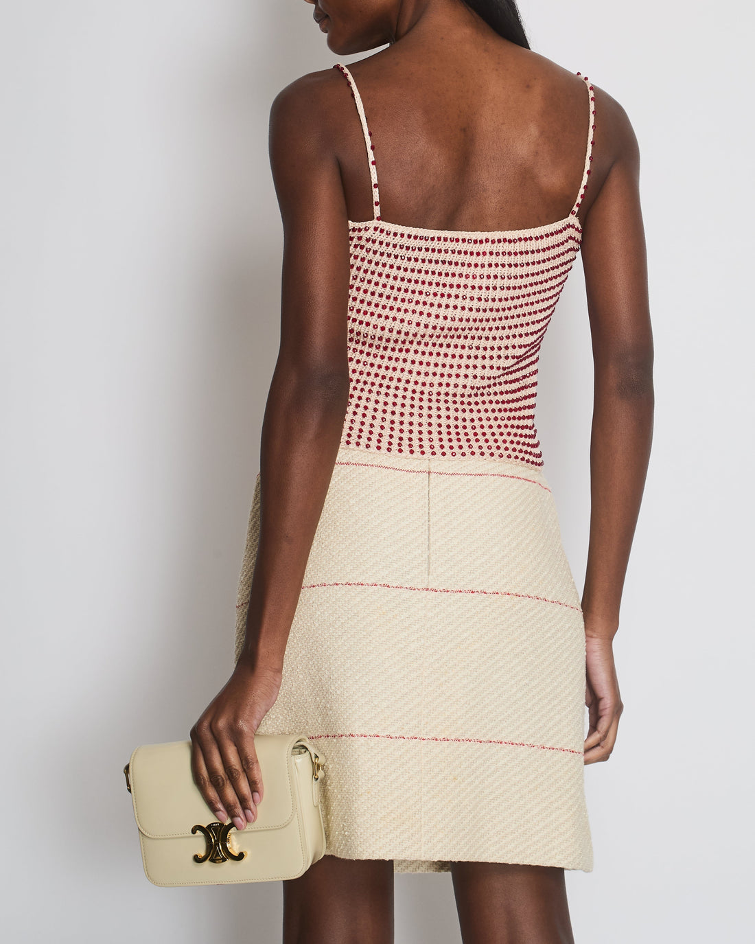 Pearl Street Bags Chanel Beige Knit Vest Top with All Over Red Bead Embroidery Detail Size FR 38 (UK 10)