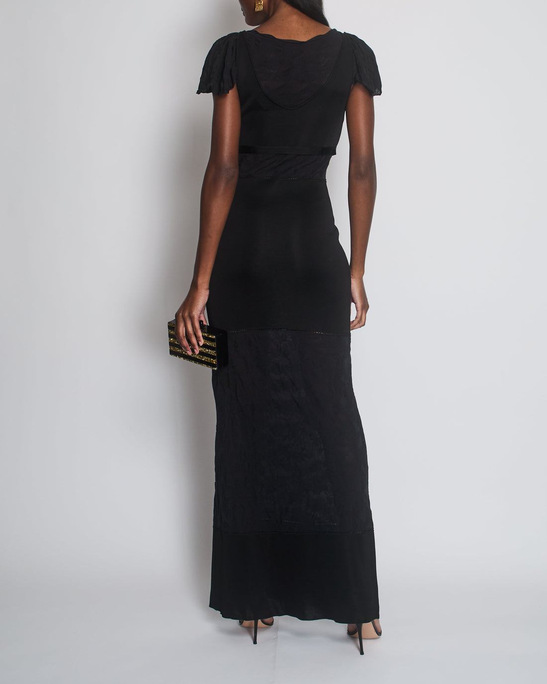 Pearl Street Bags Chanel Black Short Sleeve Maxi Dress with Sheer Panelling Size FR 36 (UK 8)