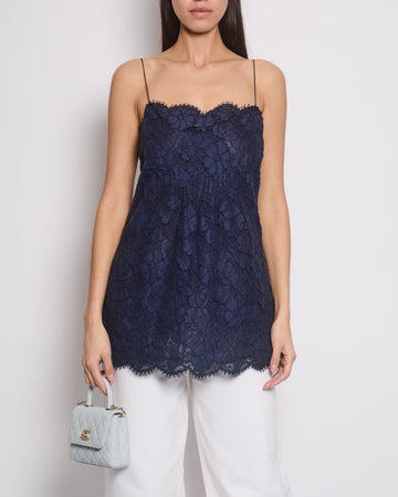 Pearl Street Bags Chanel Blue Floral Lace Caraco Top with Back Blue CC Logo Buttons Detailing Size FR 40 (UK 12)