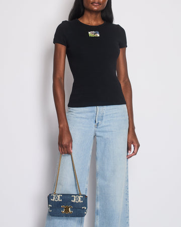 Pearl Street Bags Chanel Black Embellished Logo Short Sleeve T-Shirt Size 36 (UK 8)