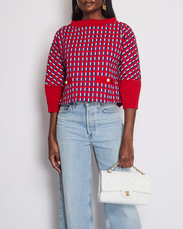 Pearl Street Bags Chanel SS13 Red Knit Jumper with Pearl Pockets & Blue and White Window Detail Size FR 36 (UK 8)