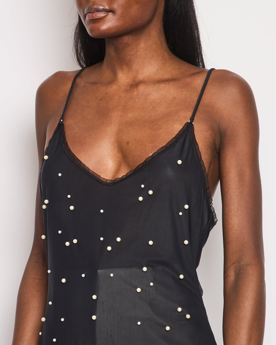 Pearl Street Bags Chanel Black Tank Top with Pearl Embellishments and CC Logo Detail Size FR 38 (UK 10)