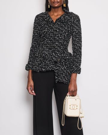 Pearl Street Bags Chanel Black Wool Multicolour Threads Ruffle Asymmetric Jacket with CC Logo Button Details Size FR 36 (UK 8)