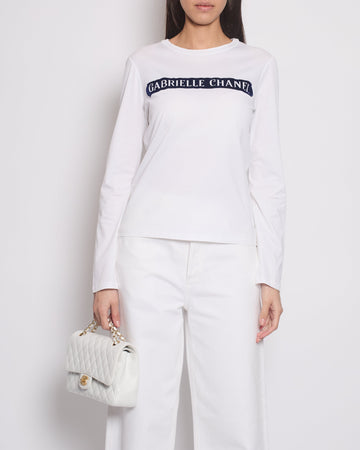 Pearl Street Bags Chanel White Short Sleeve Top with Gabrielle Pearl Street Bags Chanel Logo Size FR 38 (UK 10)