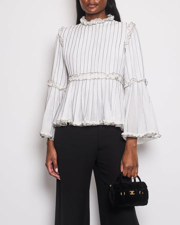 Pearl Street Bags Chanel Spring 2017 White Silk Striped Ruffle Long-Sleeve Top  Velcro Back Detail Size FR 36 (UK 8)