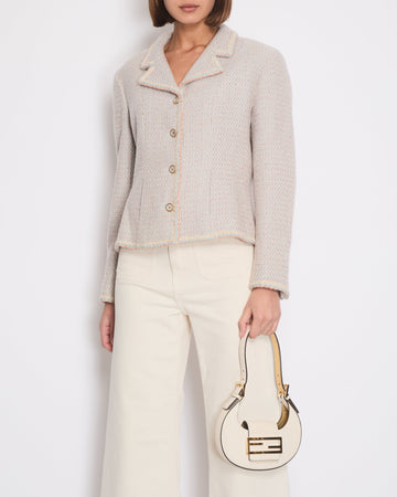 Pearl Street Bags Chanel Pastel Blue, Pink and Beige Tweed Jacket with Transparent CC Logo Button Details Size FR 44 (UK 16)