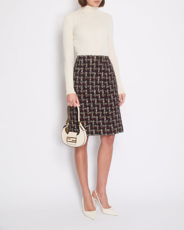 Pearl Street Bags Chanel Red, Black and Gold Checked Tweed Skirt with a Black CC Crystal Logo Detail Size FR 44 (UK 16)