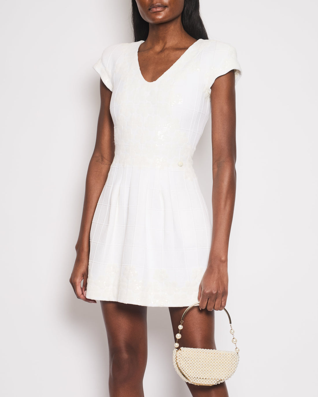 Pearl Street Bags Chanel White Short Sleeve Sequin Floral Embellished Mini Dress Size FR 36 (UK 8)