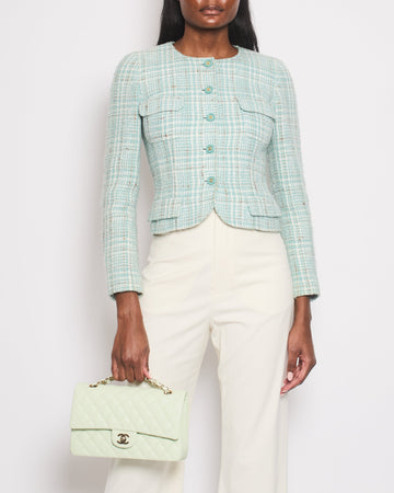 Pearl Street Bags Chanel 1997  Baby Blue, Brown and White Tweed Jacket with CC Button Details Size FR 34 (UK 6)