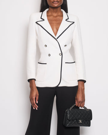 Pearl Street Bags Chanel 95/P White Double Breasted Blazer with Black Trim Detail Size FR 36 (UK 8)