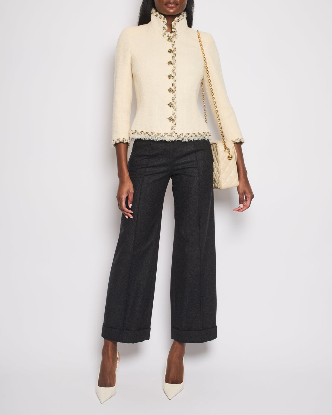 Pearl Street Bags Chanel Charcoal High-Waisted Wool Trors Size FR 34 (UK 6)
