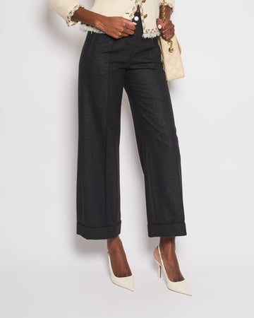Pearl Street Bags Chanel Charcoal High-Waisted Wool Trors Size FR 34 (UK 6)