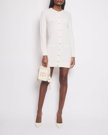 *HOT* Pearl Street Bags Chanel 22A Ivory Long-Line Cashmere igan with Crystal CC Buttons Detail Size FR 38 (UK 10)
