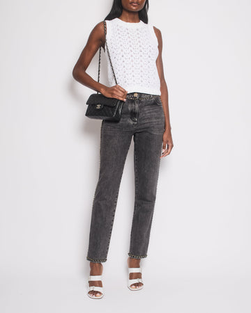 *HOT* Pearl Street Bags Chanel 23N Coco Neige Washed Black Printed Straight Leg Jeans with Gold Chain Trim & CC Pocket Details Size FR 36 (UK 8) RRP ¬£3,250