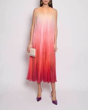 Pearl Street Bags Chanel 20A Ombre Pink, Peach and Orange Silk Pleated Sleeveless Midi Dress Size FR 34 (UK 6) RRP ¬£5,500