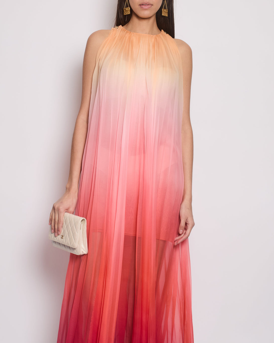 Pearl Street Bags Chanel 20A Ombre Pink, Peach and Orange Silk Pleated Sleeveless Midi Dress Size FR 34 (UK 6) RRP ¬£5,500