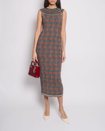 *RARE* Pearl Street Bags Chanel 19A Egypt Collection Metallic Gold, Red and Blue Sleeveless Knitted Midi Dress Size FR 34 (UK 6) RRP ¬£2,150