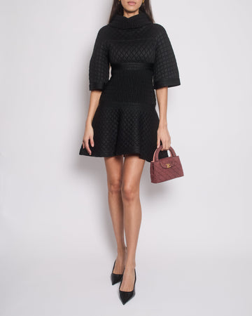 Pearl Street Bags Chanel Black Jacquard Knit 3/4 Sleeve Dress with Quilted Detail Size FR 36 (UK 8)