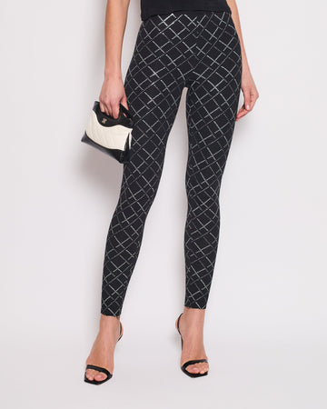 Pearl Street Bags Chanel Black Leggings with Silver Quilted Details Size FR 34 (UK 6)
