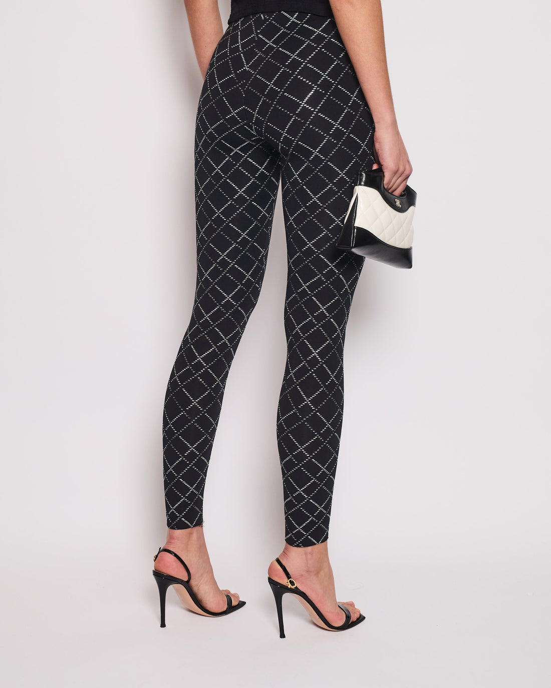 Pearl Street Bags Chanel Black Leggings with Silver Quilted Details Size FR 34 (UK 6)