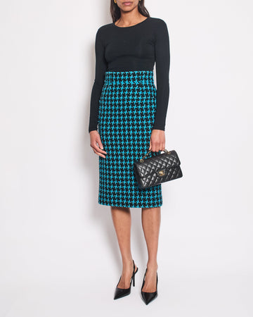Pearl Street Bags Chanel 07/A Turquoise Houndstooth Pencil Skirt Size FR 36 (UK 8)