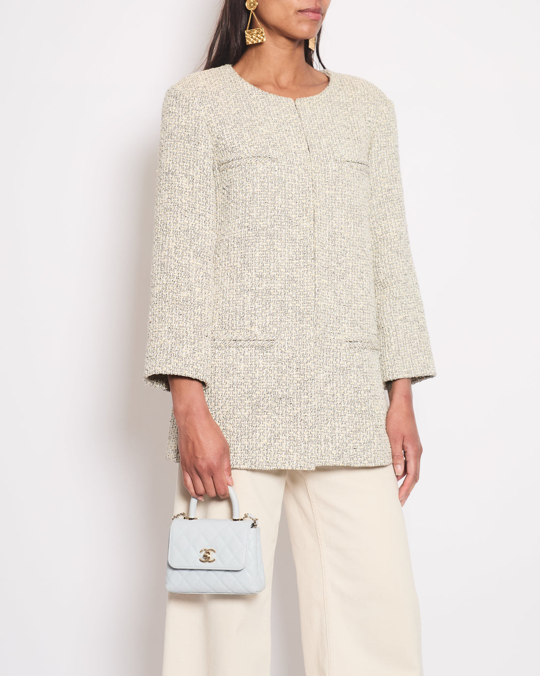 Pearl Street Bags Chanel Black and Beige Tweed Jacket With Pocket Detail Size FR 42 (UK 14)