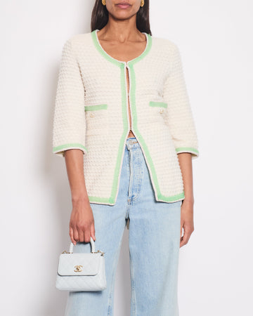 Pearl Street Bags Chanel Cream Cashmere Belted igan With Lilac & Green Woven Trim and Pearl Details Size FR 42 (UK 14)