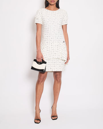 Pearl Street Bags Chanel White & Black Tweed Mini Dress With Frill Detail Skirt Size FR 38 (UK 10)