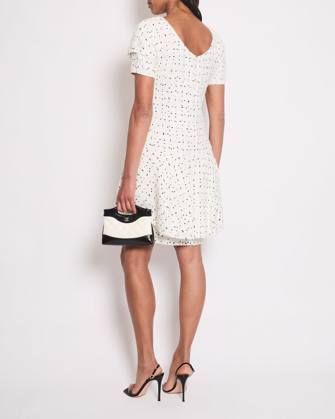 Pearl Street Bags Chanel White & Black Tweed Mini Dress With Frill Detail Skirt Size FR 38 (UK 10)