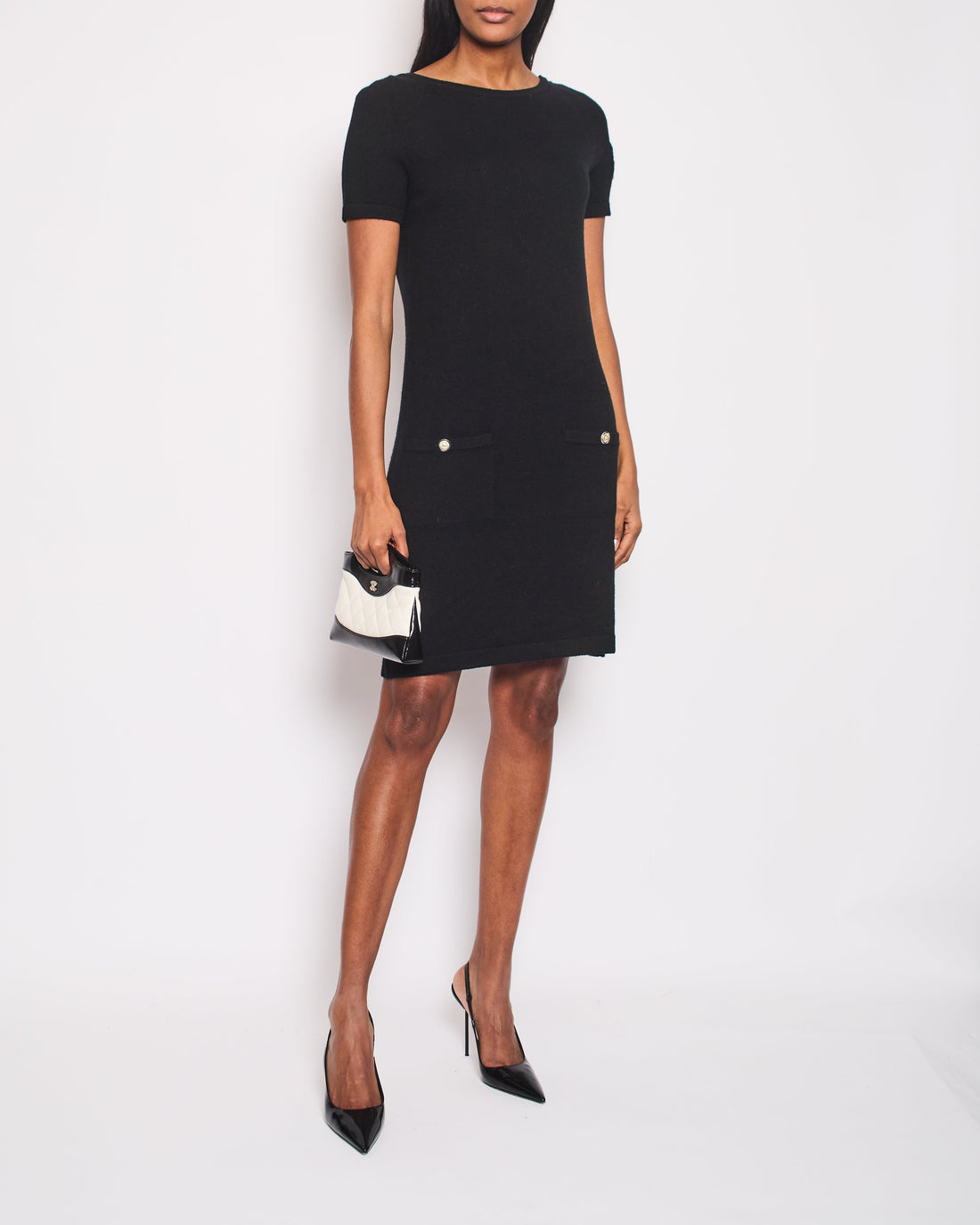 Pearl Street Bags Chanel Black Dress with Gold Logo Patch Detail Size FR 42 (UK 14)