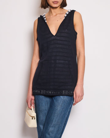 Pearl Street Bags Chanel 09P Navy and White Sleeveless Hoodie Top with Logo Details Size FR 42 (UK 14)