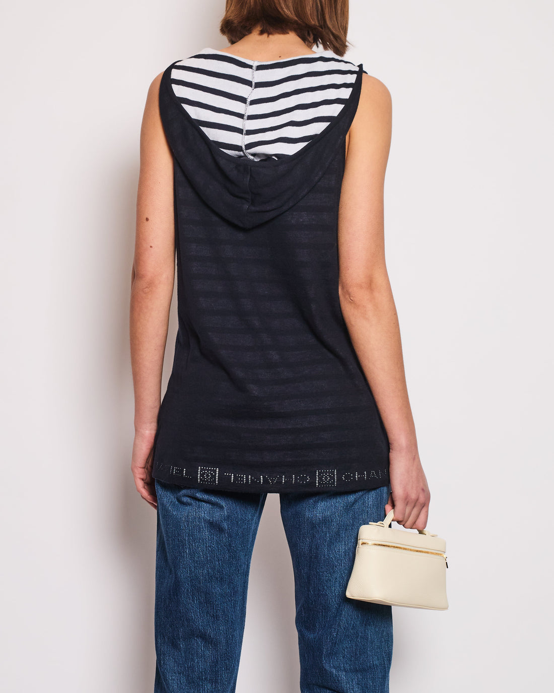 Pearl Street Bags Chanel 09P Navy and White Sleeveless Hoodie Top with Logo Details Size FR 42 (UK 14)