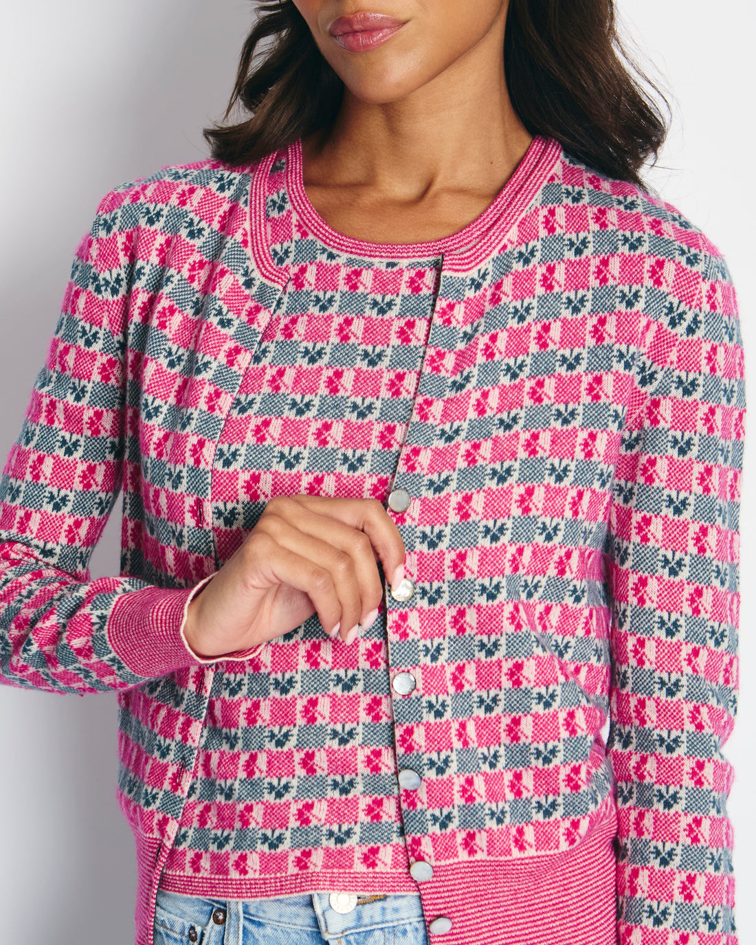 Pearl Street Bags Chanel Pink Intarsia Knit Cashmere igan and Top Set Size FR 40 (UK 12)