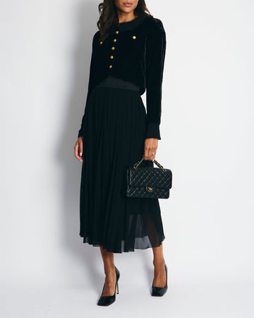 Pearl Street Bags Chanel  Black Pleated Mesh Skirt and Velvet Jacket Set Size FR 38 (UK 10)
