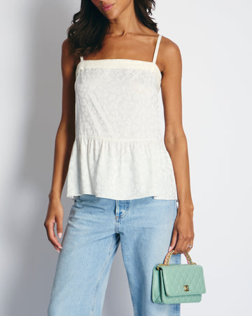 Pearl Street Bags Chanel 23AK White Silk Sleeveless Shirt with CC Logo and Leopard Prints Detail FR 36 (UK 8) RRP ¬£2450