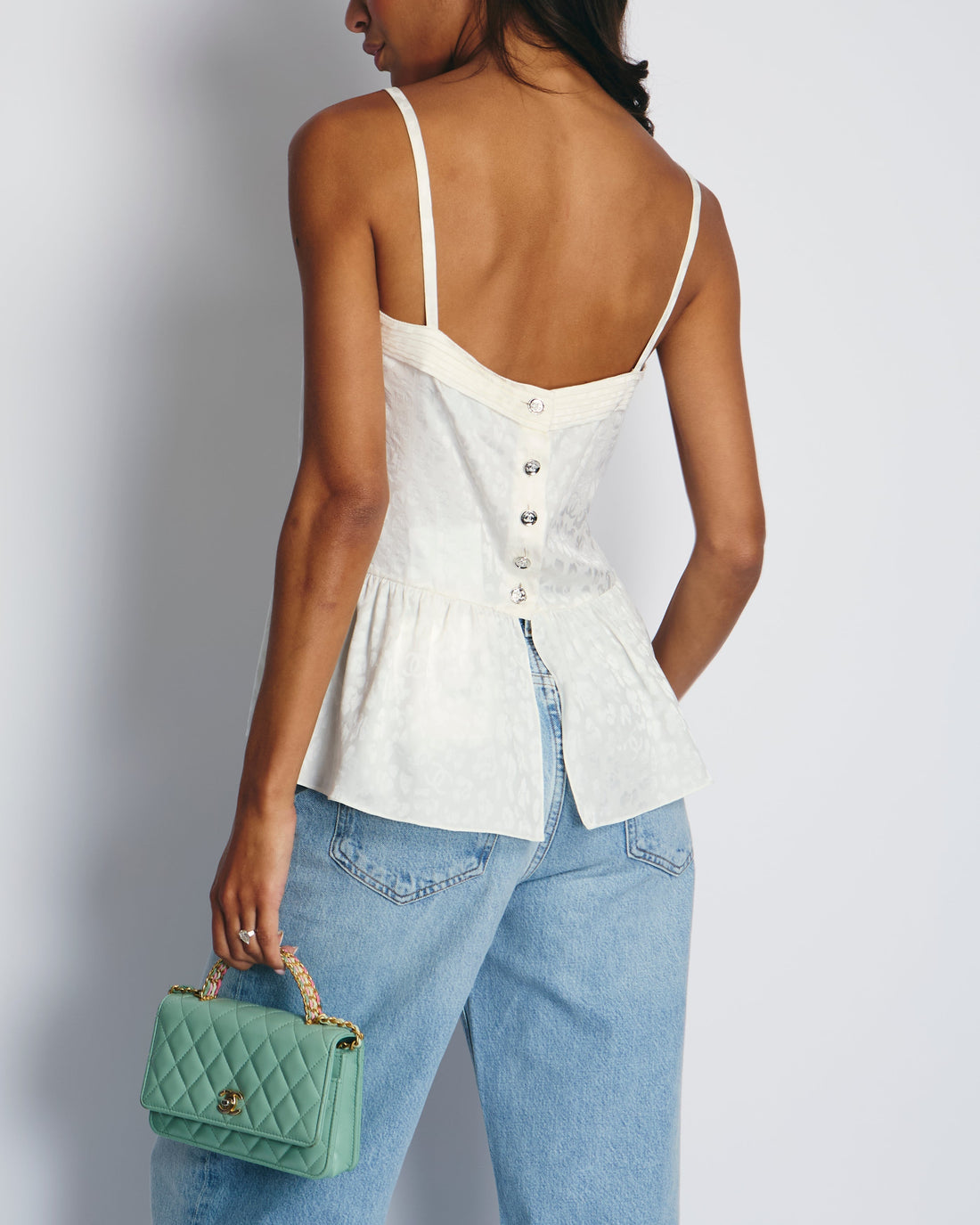 Pearl Street Bags Chanel 23AK White Silk Sleeveless Shirt with CC Logo and Leopard Prints Detail FR 36 (UK 8) RRP ¬£2450
