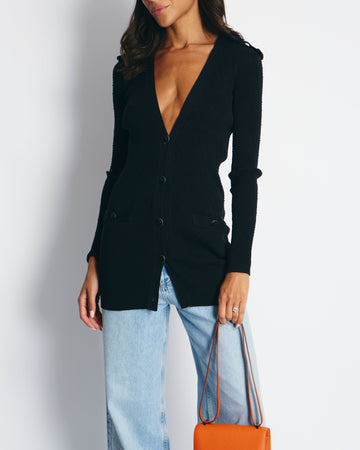 Pearl Street Bags Chanel 16P Black Ribbed igan with Shoulder Button Detail FR 34 (UK 6) RRP ¬£2,450
