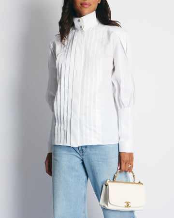 Pearl Street Bags Chanel White Cotton High Neck Pleated Shirt Size FR34 (UK6) RRP ¬£3,720