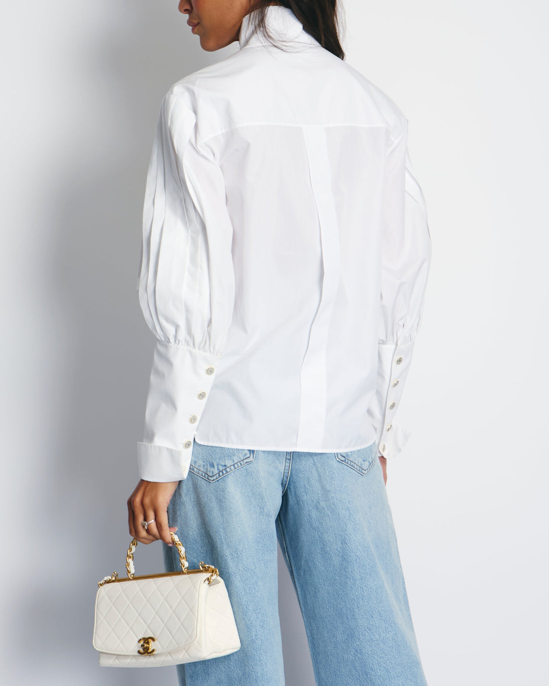 Pearl Street Bags Chanel White Cotton High Neck Pleated Shirt Size FR34 (UK6) RRP ¬£3,720