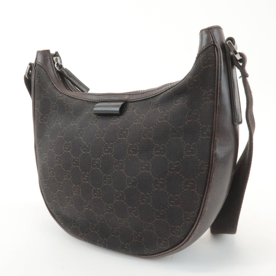 GUCCI GG Denim Leather Shoulder Bag Crossbody Dark Brownk