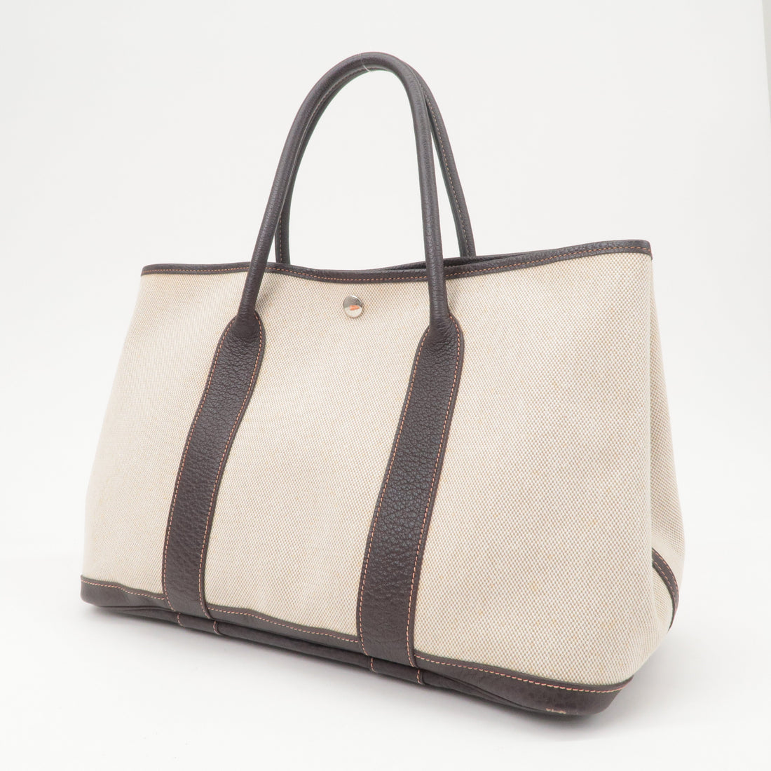 HERMES Garden Party Toile Ash Leather PM ???????? I  Stamped Beige