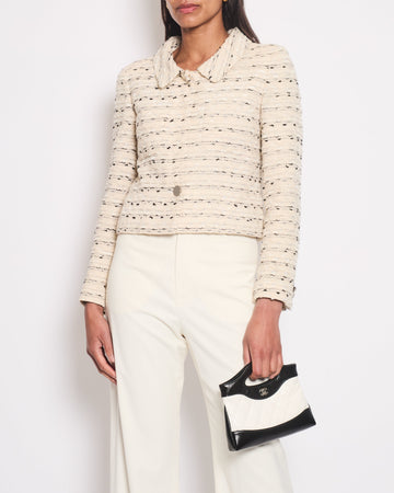 Pearl Street Bags Chanel 99C Cream, White & Black Tweed Jacket With Metallic Silver Buttons Detail Size FR 36 (UK 8)