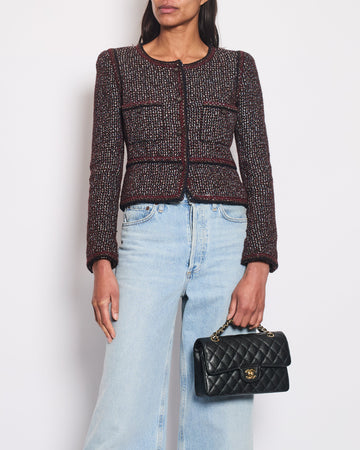Pearl Street Bags Chanel 02A Navy & Burgundy Multicolour Tweed Long Sleeve Jacket with Brown Buttons Detail Size FR 38 (UK 10)