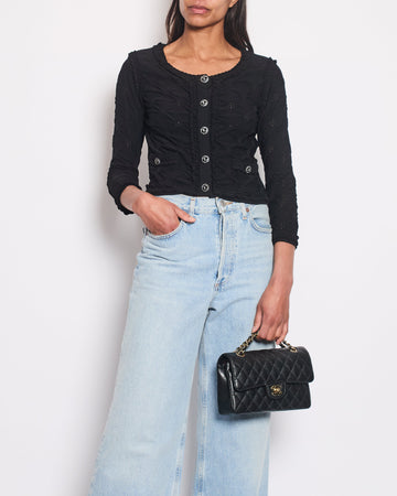 *HOT* Pearl Street Bags Chanel Black Stretch-Jersey igan with Ruthenium CC Buttons Detail Size FR 36 (UK 8)
