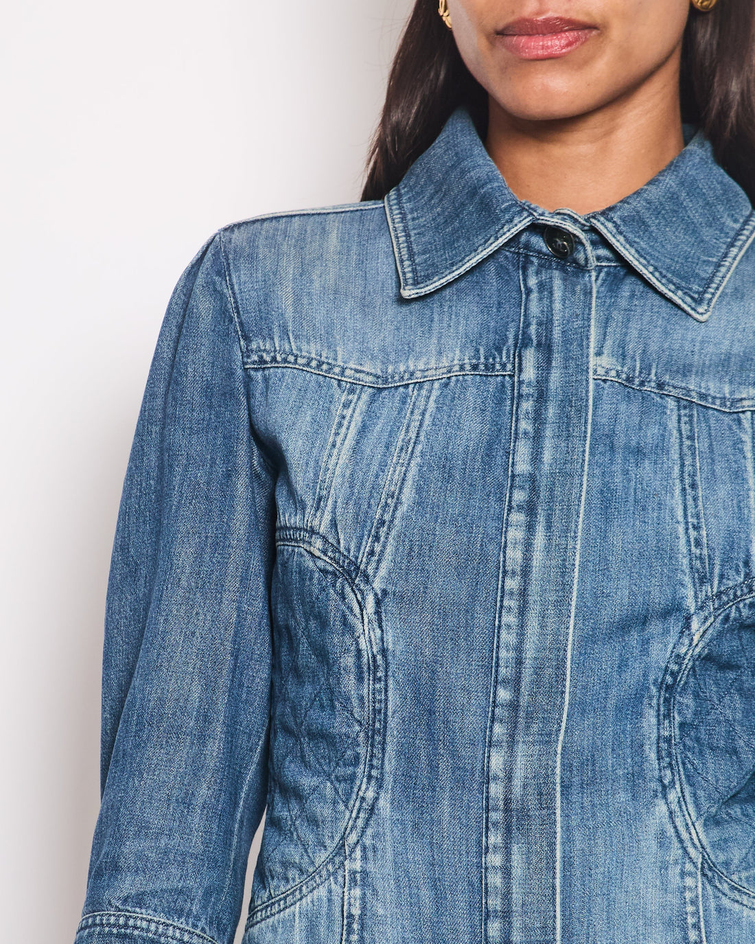 Pearl Street Bags Chanel 08P Blue Denim Long Sleeve Jacket with Quilted Pocket Detail Size FR 36 (UK 8)