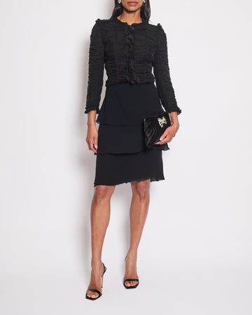 Pearl Street Bags Chanel 00T Ruffled Black Silk Midi Skirt Size FR 42 (UK 14)