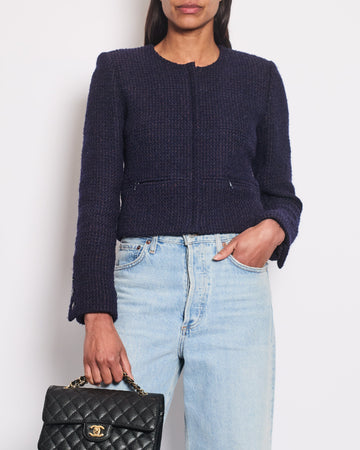 Pearl Street Bags Chanel 02A Bright Navy & Brown Multicolour Tweed Long Sleeve Jacket with Blue Buttons Detail Size FR 38 (UK 10)